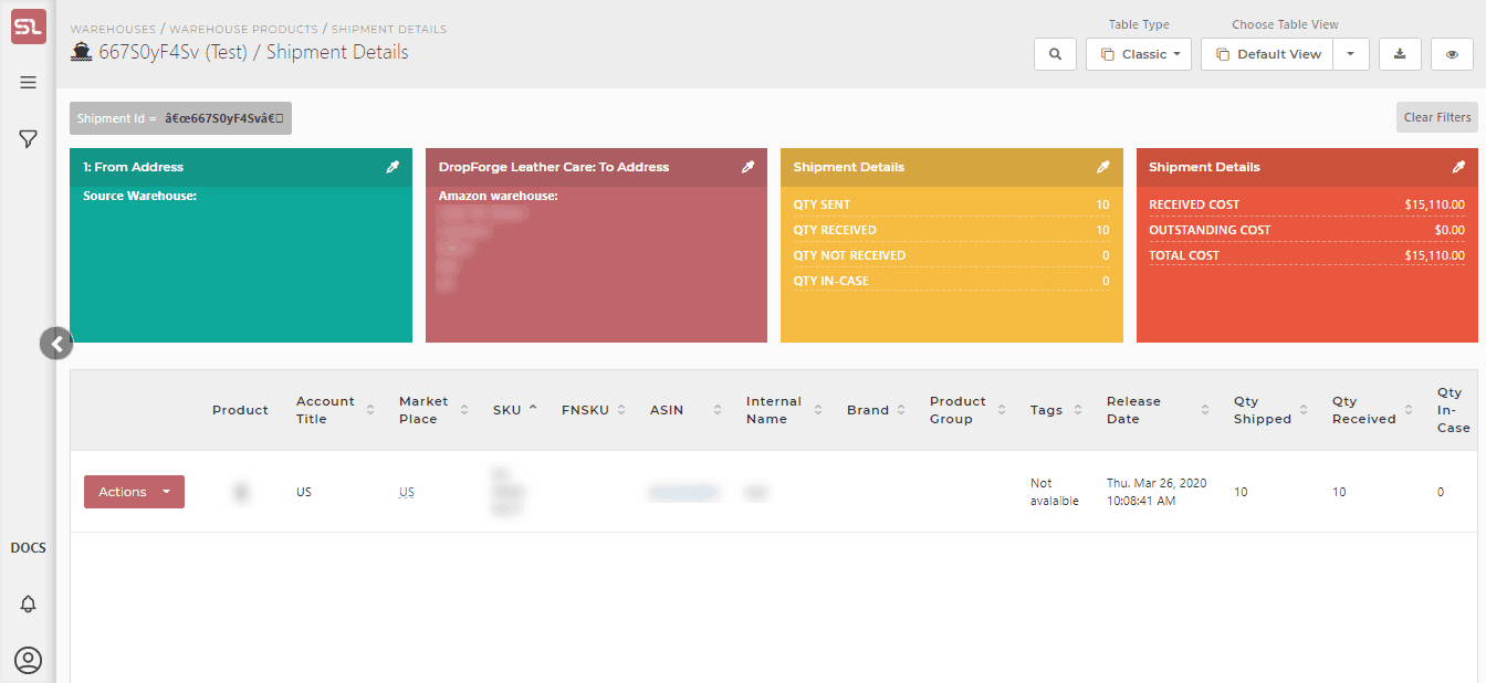 The Incoming & Internal Shipments Screen | SellerLegend Knowledge Base
